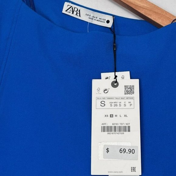 ZARA Crepe Mid-Blue Viscose Blend Asymmetric Top Blouse $69.90 - Picture 2 of 5